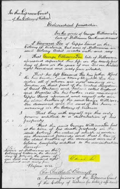 1864 Probate papers for George Williams LEE