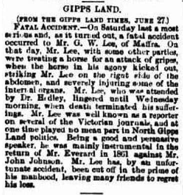 1864 Account of G W LEe's death in The Argus
