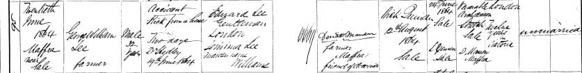 1864 Death certificate George Williams LEE