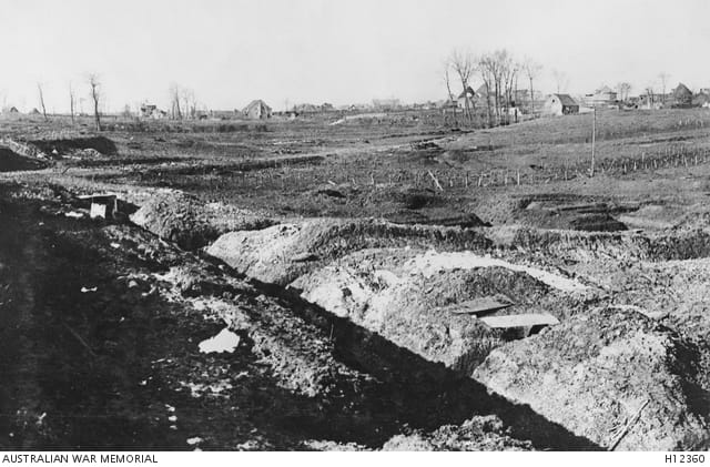 AWM Photo H12360 BULLECOURT, FRANCE, C. 1917. VIEW OF TRENCHES CLOSE TO THE VILLAGE.