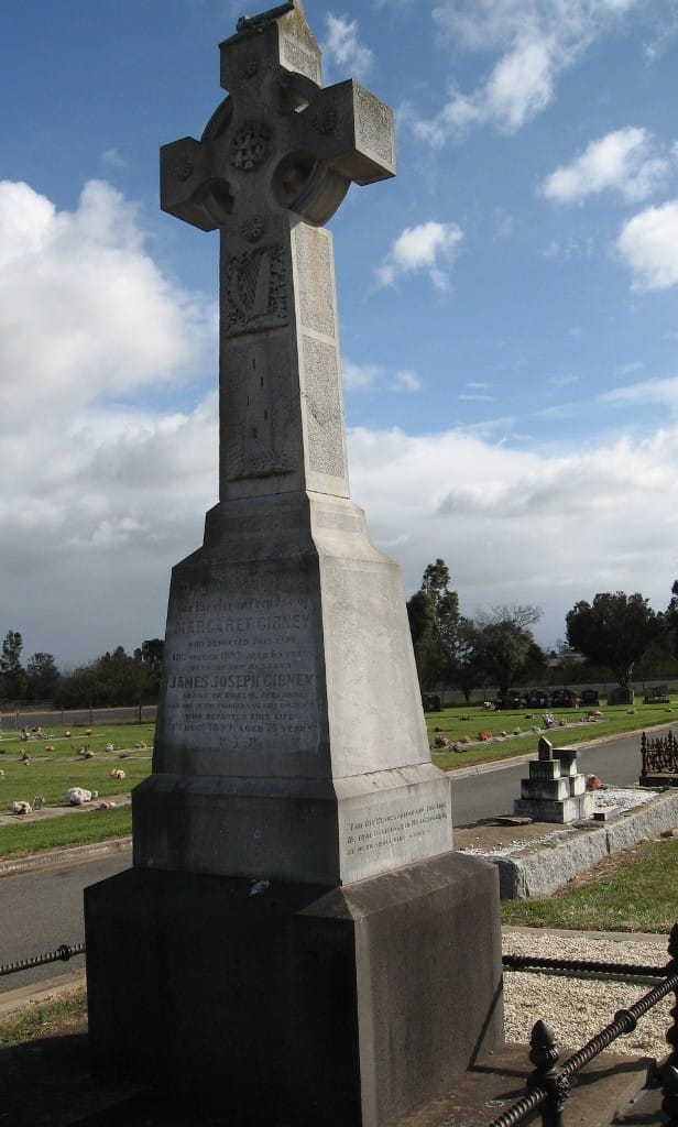 Monument at grave site of James GIBNEY and his wife Margaret GIBNEY nee RICE